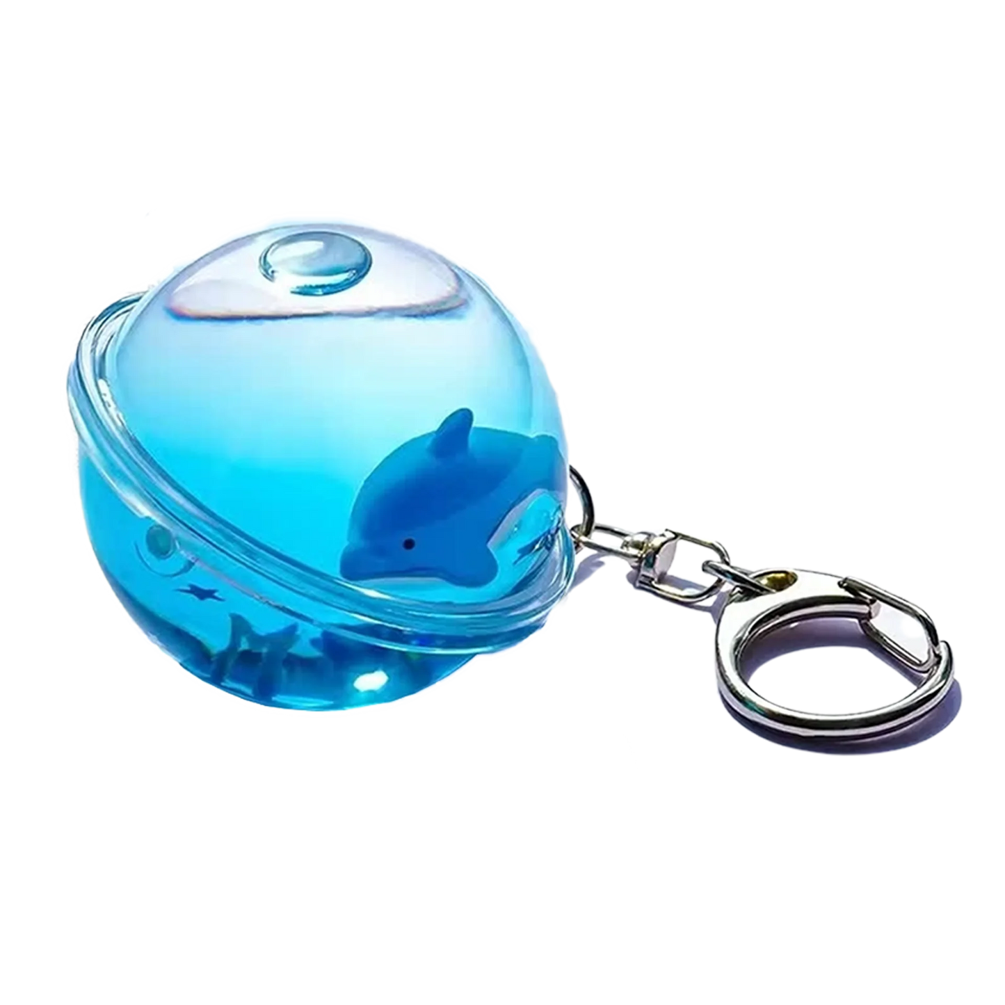 Frutiger Aero Keychain - Bubble Shape with Liquid and Floating Dolphin