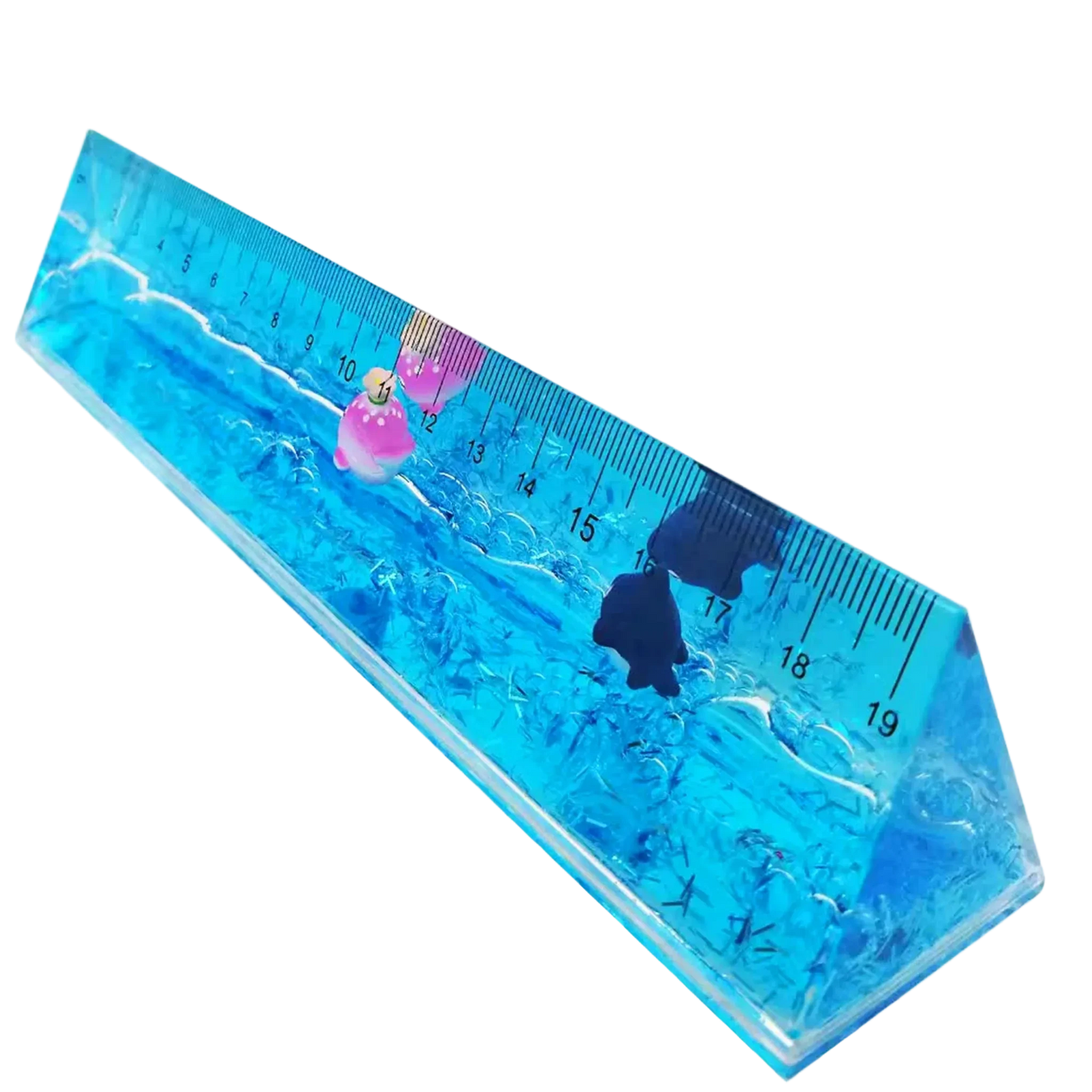 Frutiger Aero Ruler with Liquid and Floating Fishes - Helvetica Aqua Aero Office Decor
