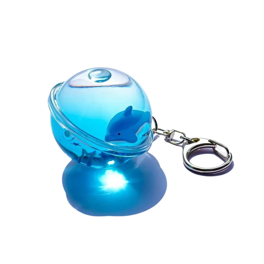 Frutiger Aero Keychain - Bubble Shape with Liquid and Floating Dolphin