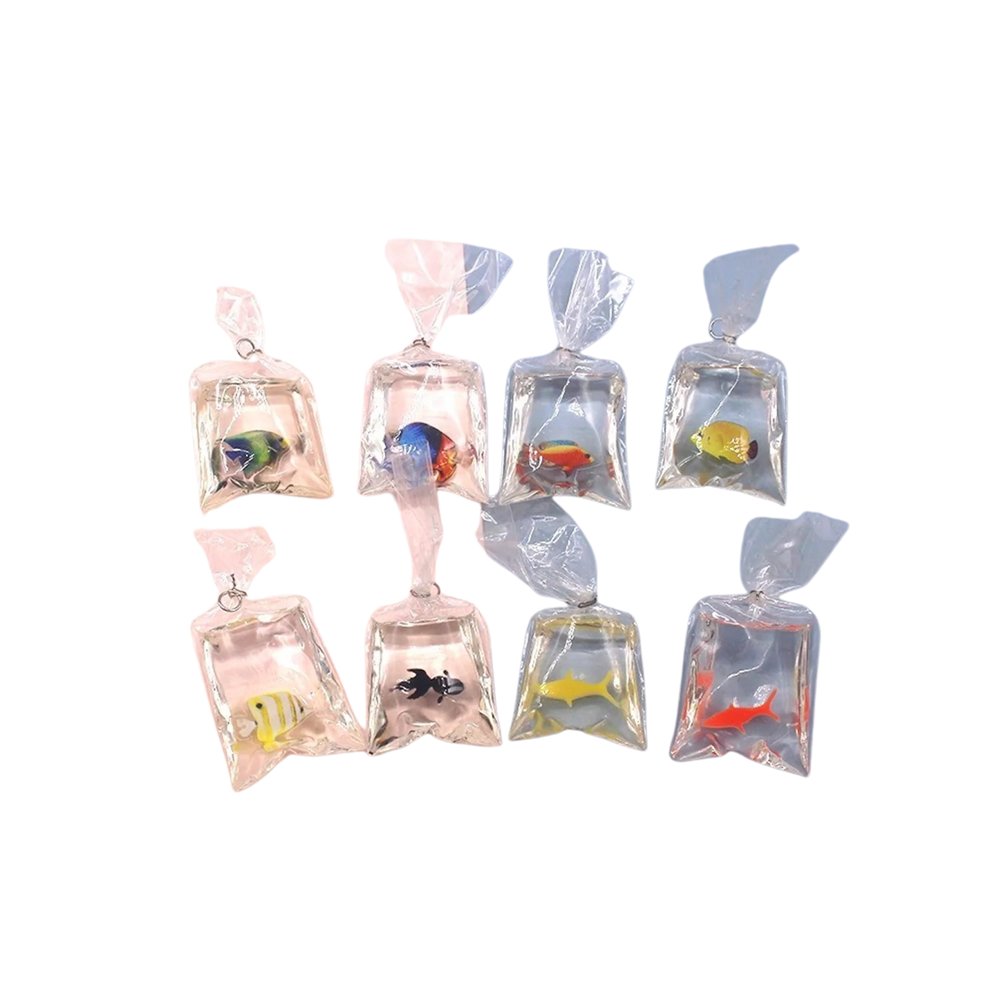 Frutiger Aero Keychains - Helvetica Aqua Aero Transparent Water Fish Bag - 8 pcs