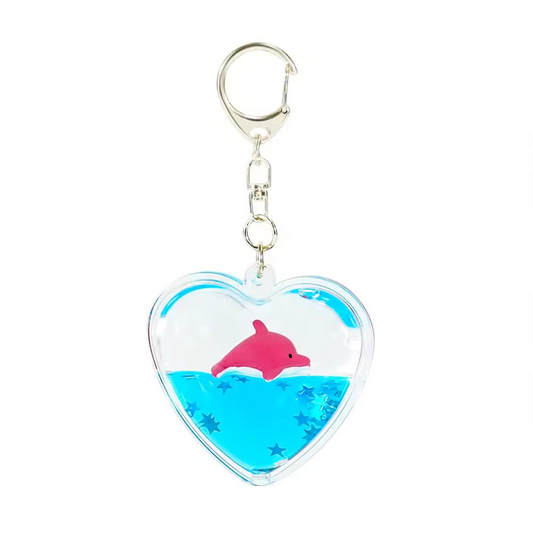 Frutiger Aero Keychain - Heart Shape with Liquid and Floating Dolphin